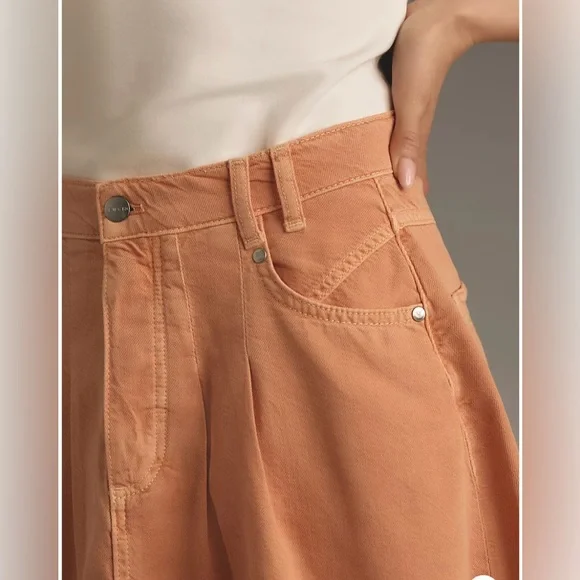 Pilcro Pleated Micro Denim Skirt in Orange Size 12 NWT - Picture 3 of 12